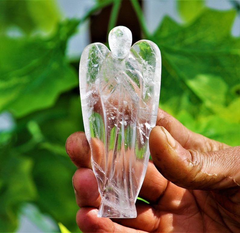 Beautiful Natural 100MM Clear Crystal Quartz Stone Healing Charged Metaphysical Power Energy Angle Healing /& Feng Shui