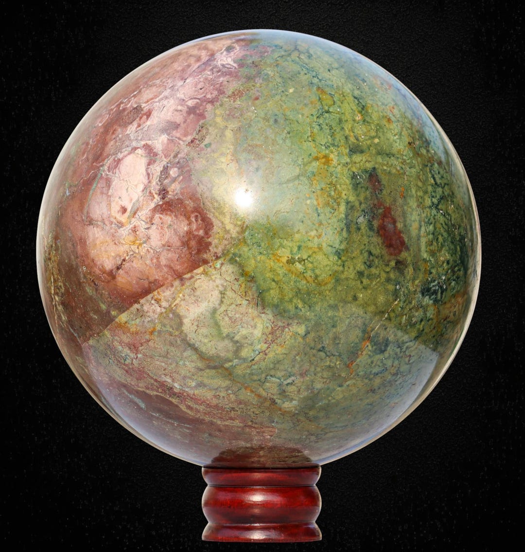 Reiki Charged Green Ocean Jasper Sphere: Chakra Balancing Metaphysical ...
