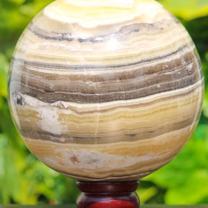 Yellow Zebra Calcite Sphere: 165MM Healing Crystal, Chakra Balancing