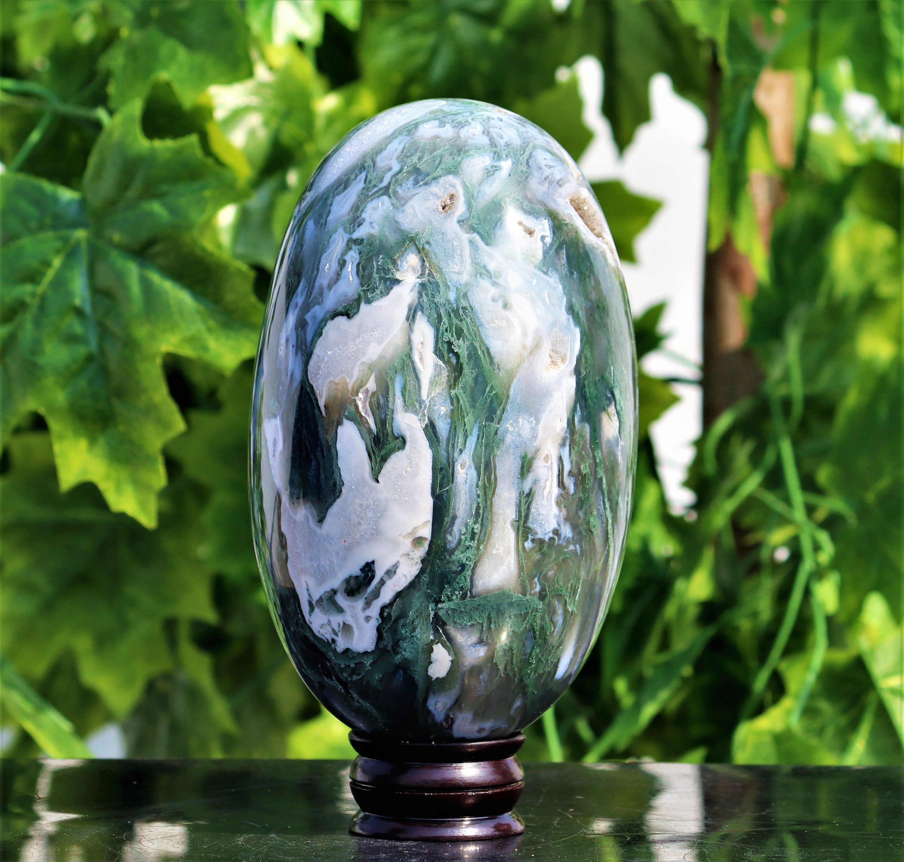 Charming Large 205MM Green Moss Agate Stone Healing Charged | Etsy