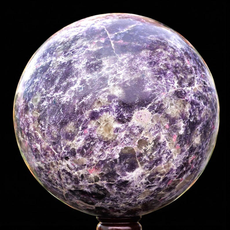 Reiki Infused Purple Lepidolite Crystal Sphere: Healing Stone, Yoga Decor (265MM) image 4