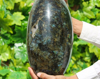 Green Labradorite Lingam 355MM -Polished Crystal, Ideal for Spiritual Work & Meditation, Thoughtful Healing Gift