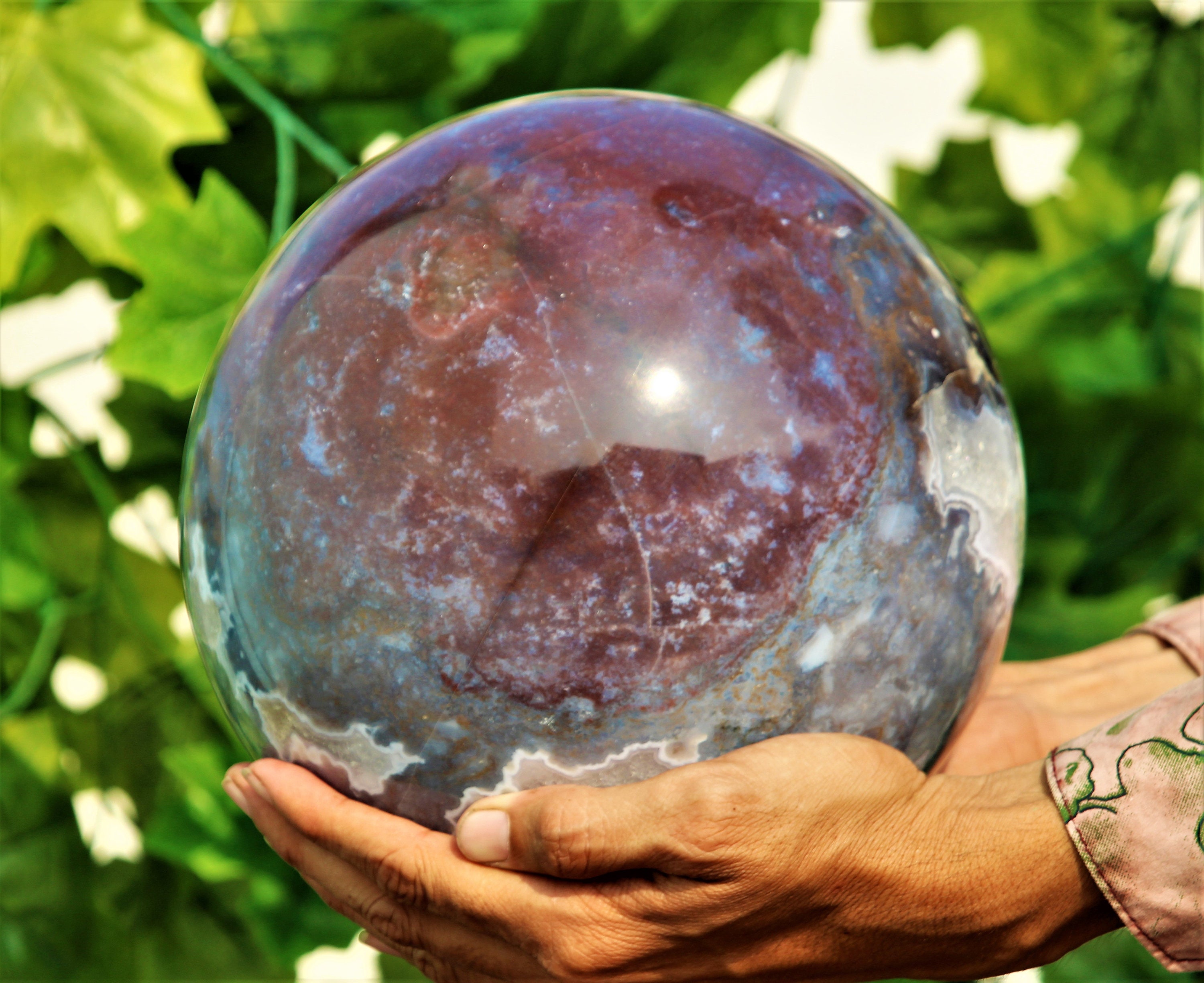 Superb 120MM Natural Red Ocean Jasper Crystal Chakras Healing Energy Stone  Egg