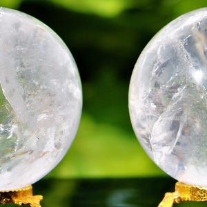 Clear Crystal Quartz Sphere Pair Metaphysical Tools For Awakening 60MM Healing Balls for Meditation & Energy Work, Perfect Spiritual Gift