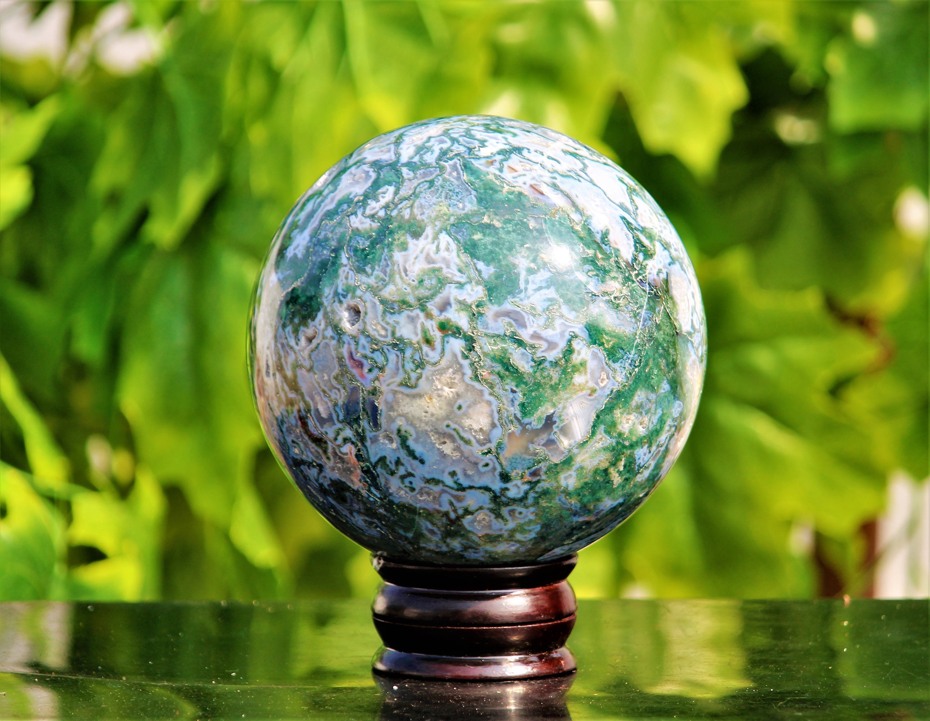 Amazing Large 130MM Green Moss Agate Stone Healing Charged | Etsy