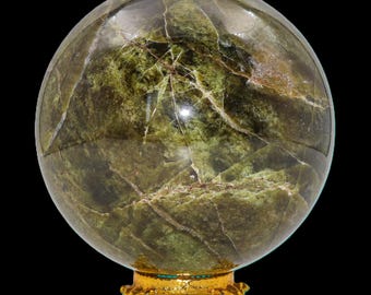 Esfera de vesuvianita verde de 85 mm, cristal metafísico potenciador del aura