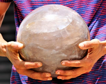 Beautiful Huge 220MM Natural Smoky Quartz Rock And Minerals Quartz Crystal Healing Power Charged Sphere Ball