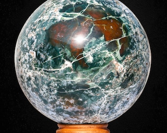 170MM Natural Green Moss Agate Sphere: Chakra Healing Crystal Stone