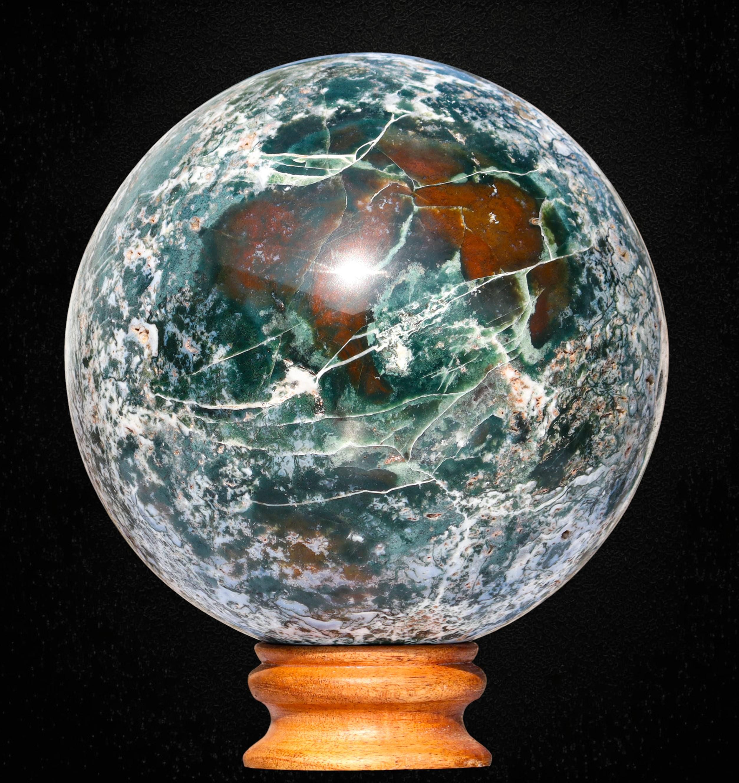 170MM Natural Green Moss Agate Sphere: Chakra Healing Crystal