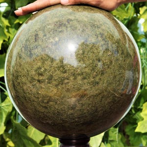 25CM Green Vesuvianite Sphere: Hand Carved Crystal Gemstone Ball