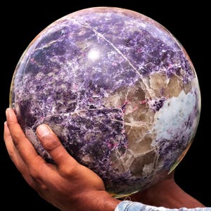 Reiki Infused Purple Lepidolite Crystal Sphere: Healing Stone, Yoga Decor (265MM) image 2
