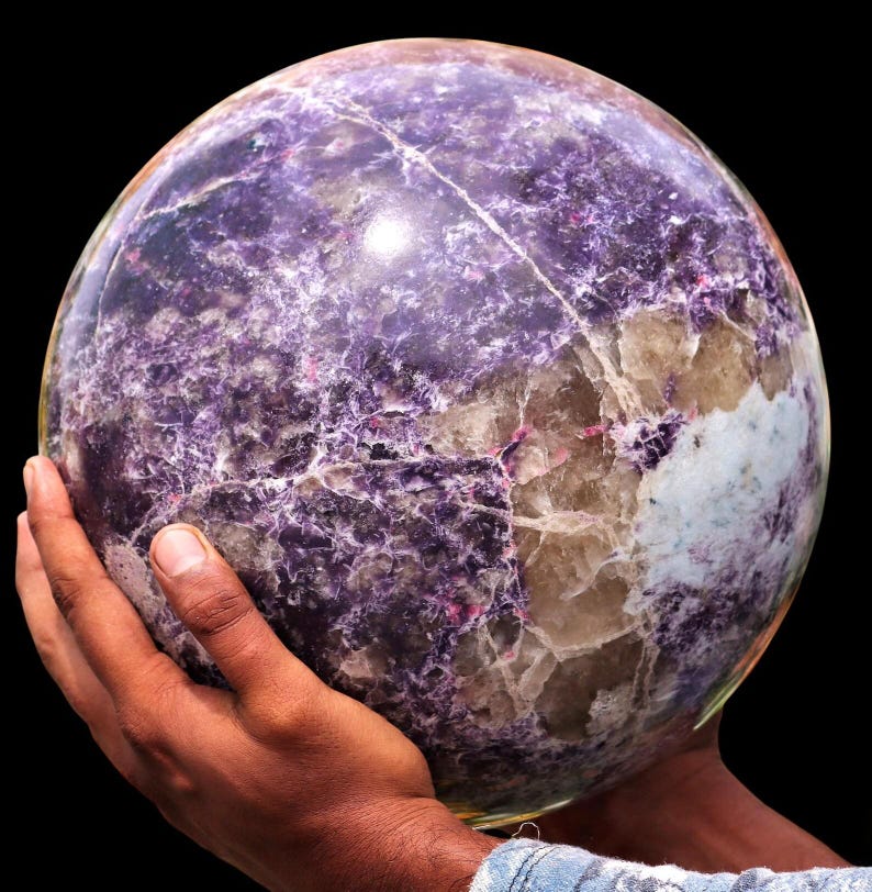 Reiki Infused Purple Lepidolite Crystal Sphere: Healing Stone, Yoga Decor (265MM) image 2