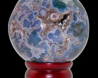 90MM Green Druzy Moss Agate Sphere: Chakra Healing Stone