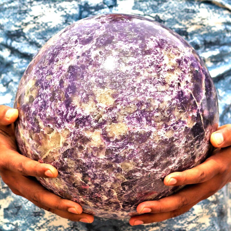 Reiki Infused Purple Lepidolite Crystal Sphere: Healing Stone, Yoga Decor (265MM) image 3