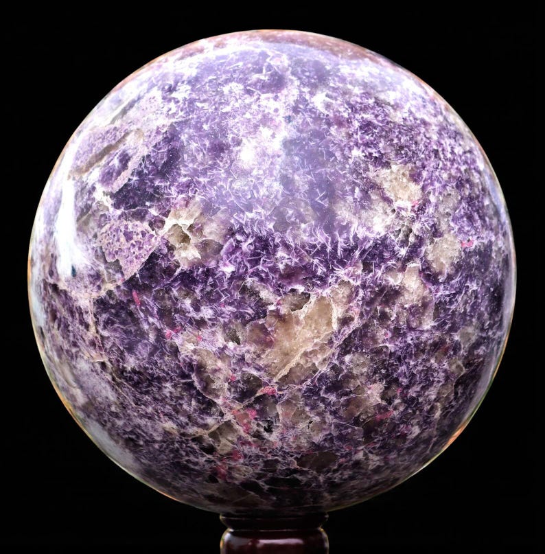 Reiki Infused Purple Lepidolite Crystal Sphere: Healing Stone, Yoga Decor (265MM) image 1