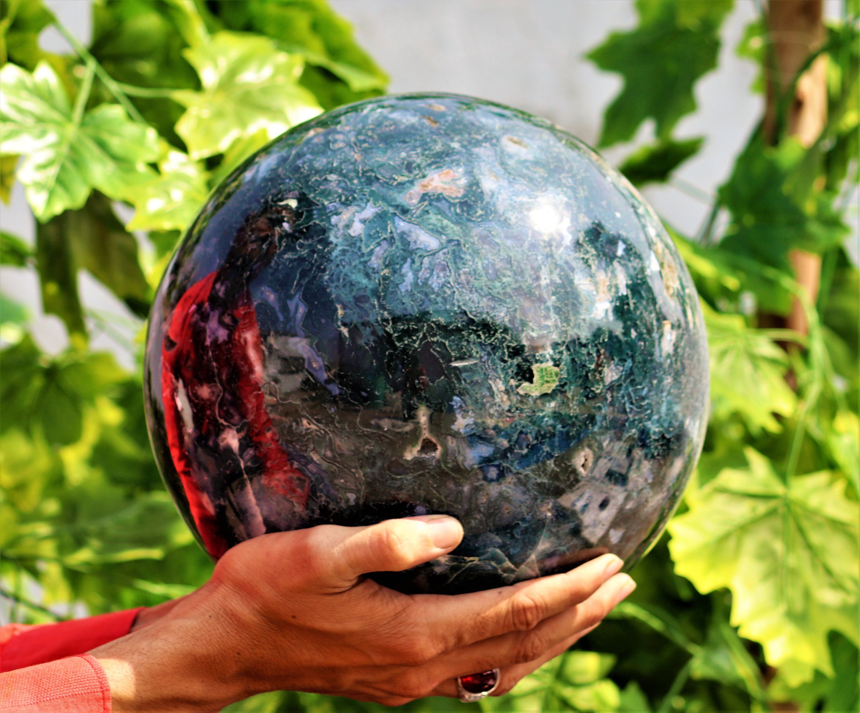Beautiful Huge 245MM Green Moss Agate Stone Healing Charged | Etsy