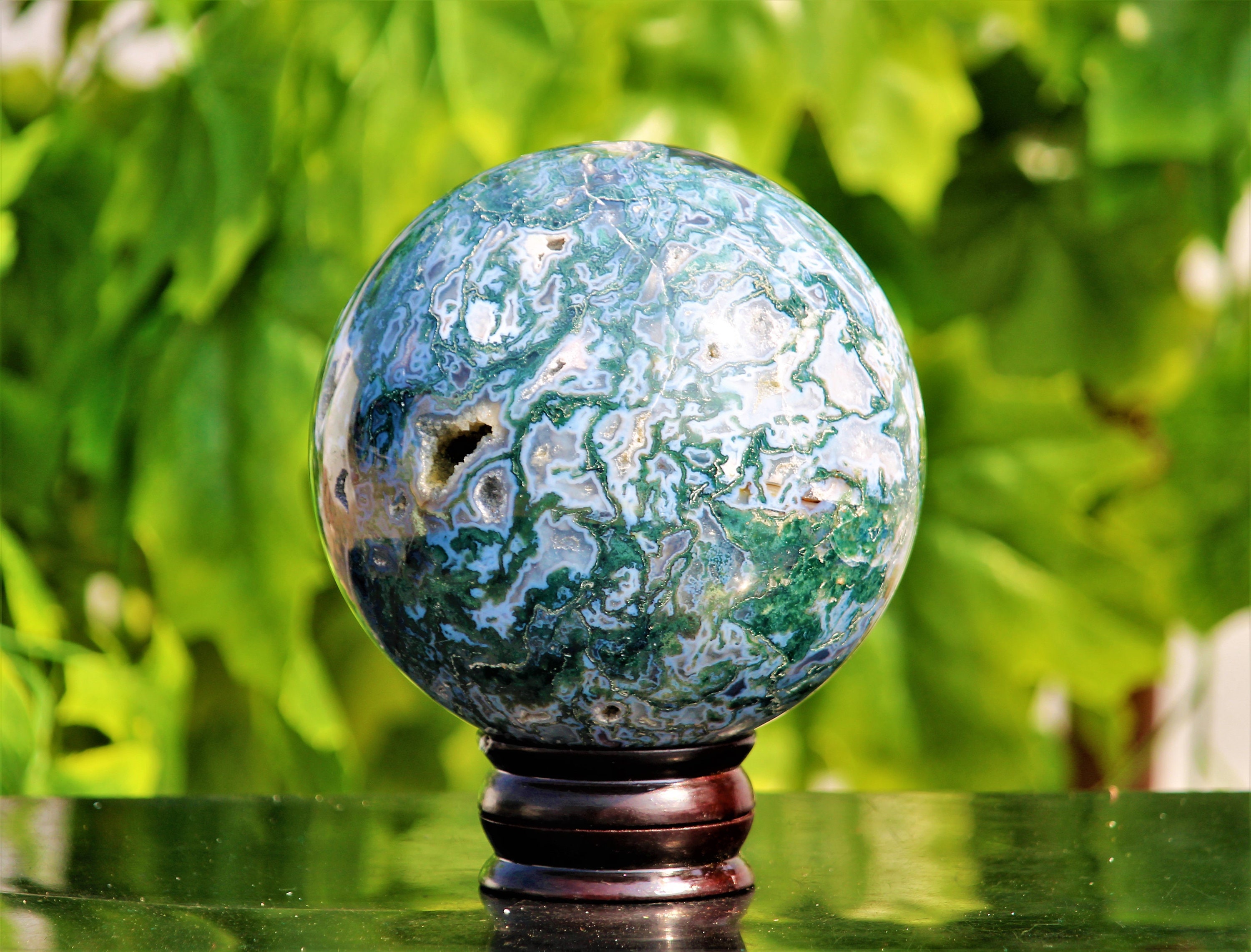 Amazing Large 130MM Green Moss Agate Stone Healing Charged | Etsy