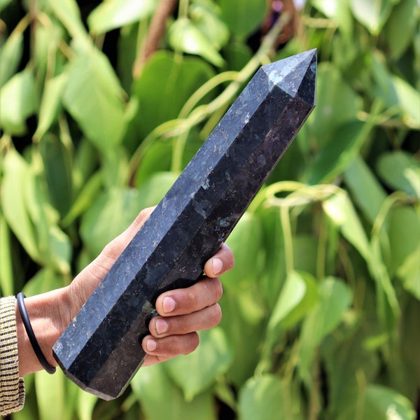 A+ Beautiful Large 295MM X 65MM Natural Larvikite Blue Pearl  Stone Healing Charged Energy Reiki Stone Obelisk Point  Tower