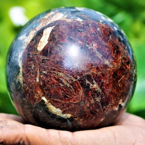 100MM Garnet Astrophyllite Healing Sphere - Metaphysical Meditation Tool for Energy Balance, Divine Awakening Crystal Yoga Gift