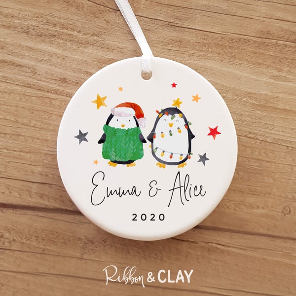 Personalised Penguin Couple Christmas ornament, siblings, brother and sister, names, personalised ornament, first, christmas gift, Australia