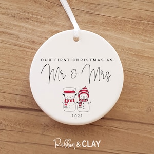 First Christmas as Mr & Mrs ornament, first year married, Personalised ornament, snowmen, Christmas ornament, christmas gifts, double sided
