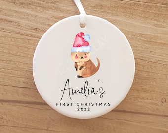 Quokka Christmas ornament, Personalised ornament, Australian Christmas, Aussie Christmas, christmas gift, double sided, boy, girl, Australia