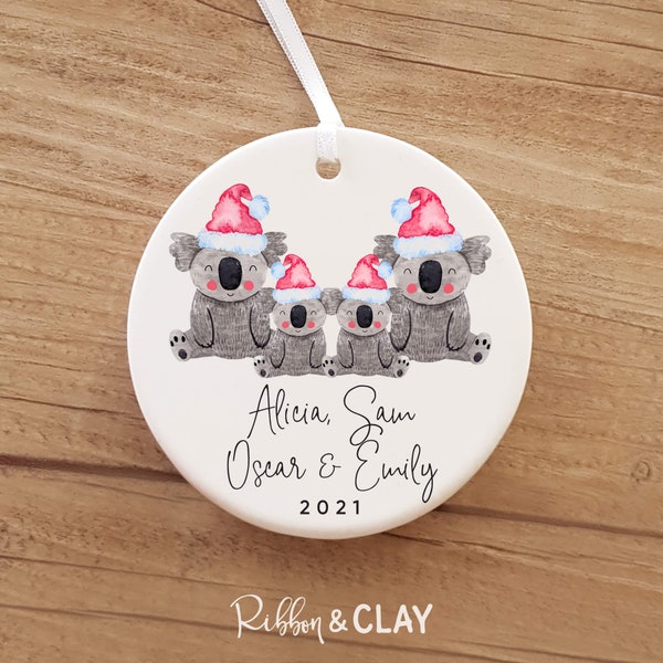 Koala family Christmas ornament, family of 4, add own names, Personalised ornament, 2023, christmas gift, Australia