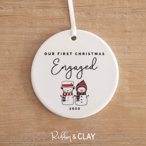 First Christmas Engaged ornament, engagement gift, Personalised ornament, snowmen, Christmas ornament, christmas gifts, double sided