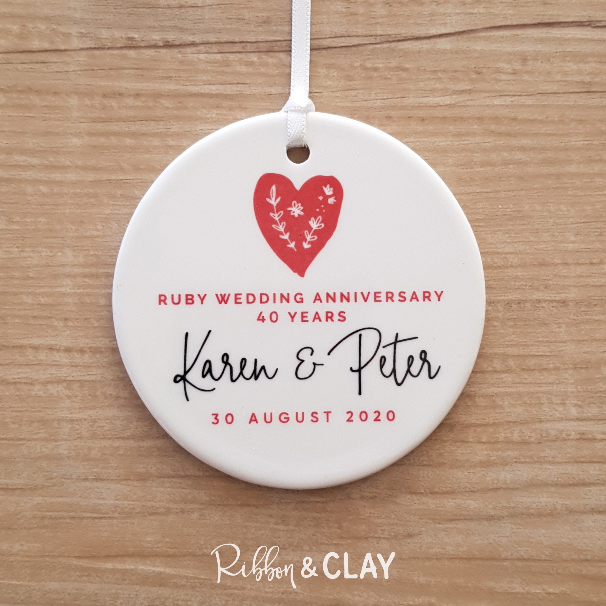 Personalized Names 40 Year Ruby Anniversary Gifts for Husband  Wife, 40th Wedding Anniversary Gifts for Couple or Parents, Custom Wooden  Christmas Ornament, Cute Wood Decorations Ideas : Handmade Products
