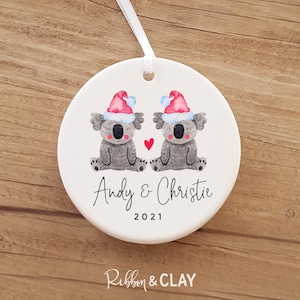 Koala Couple Personalised Christmas ornament, names, siblings, grandparents, First Christmas gift, Australia, engagement gift, 2024, LGBTQ+