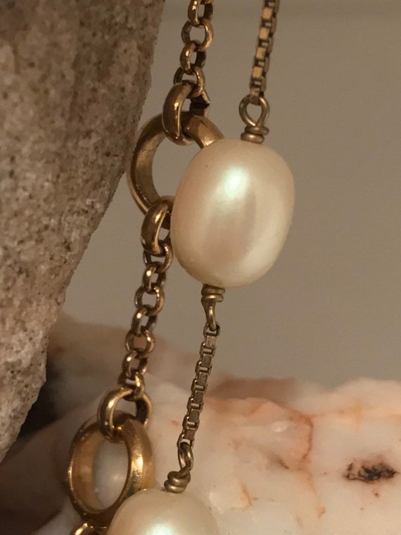Vintage Monet Faux Pearl Gold Tone Chain Necklace - image 1