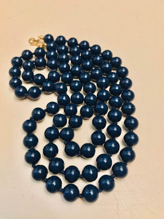 Vintage Beaded Monet Hand Tied Navy Necklace