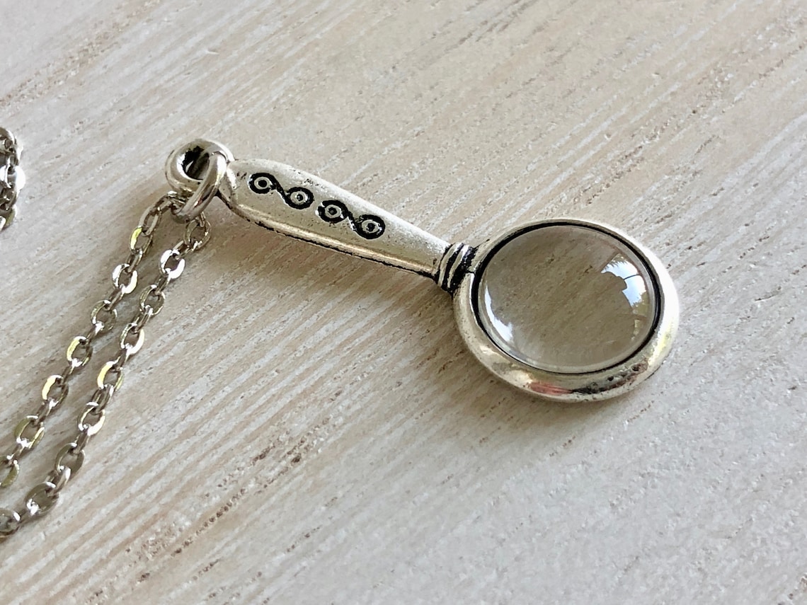 Tiny Magnifying Glass Necklace, Small Silver Monocle Pendant, Monogrammed Magnifying Glass
