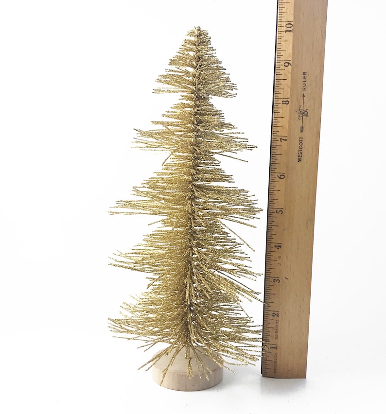 Bottle Brush Christmas Tree 10 Inches Tall 2 Green/ 1 Gold Glitter 3
