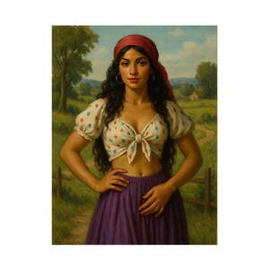 Lámina artística de mujer gitana (18 x 24), decoración de pared nostálgica, estilo de vida artesanal, arte de pared para el hogar y la oficina, regalo para amantes de las manualidades, póster vintage.