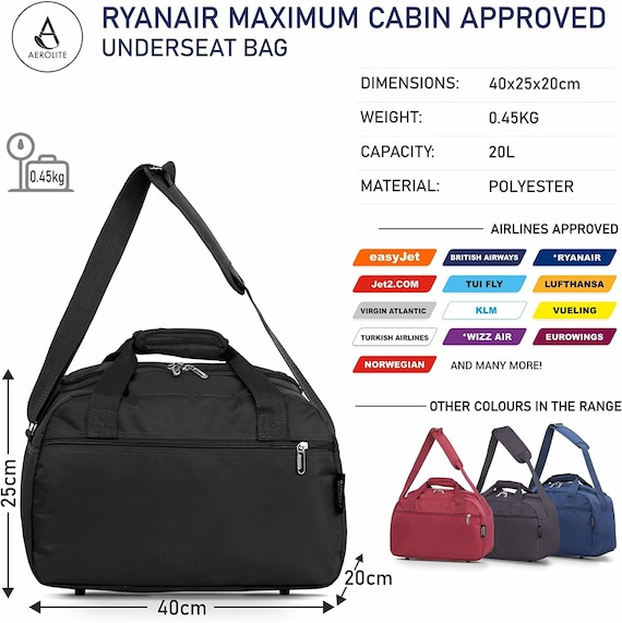 Ryanair 40x25x20cm Under Seat Cabin Bags Travel Flight Holdall Hand Luggage  Bag