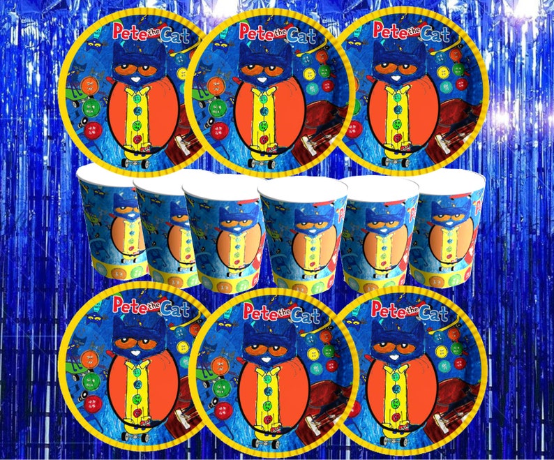 Pete The Cat Plate Cup Banner Balloon Table Cover Blower Bag Etsy