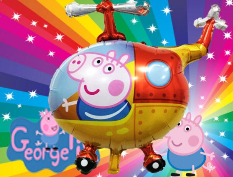 Peppa George Pig Helicopter Birthday Party Celebration Etsy - tarjetas de felicitacion camiseta roblox heli wars de