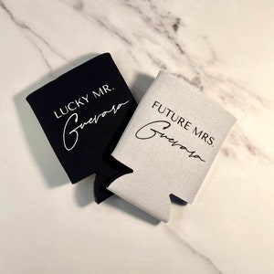 NEW EDITION Future Mrs. + Lucky Mr. Beer Coozies - Gift for Couple - Postponed Wedding Present for Couple - Can Cooler Cute & Fun