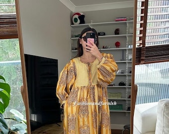 New Tiger Print Midi Dress, Summer Dress, Mini Dress, Long Block Print Dress, Deep Neck with String Closer