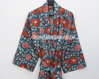 Bohemian Men's Cotton Kimono Robe: Black & Gold Floral Print