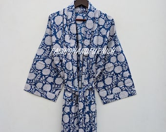 Men's Cotton Block Print Kimono Robe: Personalized Bathrobe