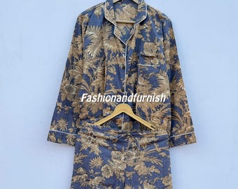 Hand Block Print Cotton Pajama Set: Floral Indian PJs
