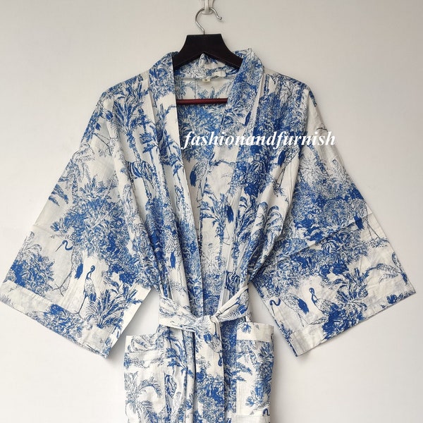 Robes, Lightweight pure cotton kimono robe, ladies night gown, kimono dressing gown, bridesmaid gowns, sustainable women bathrobe, Kimono