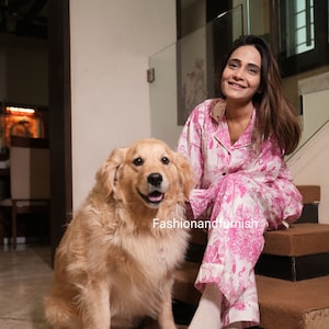 Indian 100% pure cotton pyjamas, Womens cotton pj&#39;s, Soft cotton pajama Set trousers shirts, Unique printed pyjama set, Tiger Print pj set