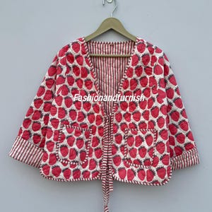 Handmade Cotton Quilted Reversible Jacket: Indian Block Print Boho Coat
