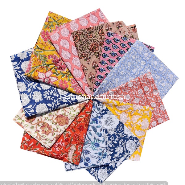 Indian hand block printed patch - scrap bundle - fabric scraps cotton - fabric remnants - flower fabric scrap - cotton patches - fat quarter