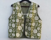 Floral Cotton Quilted Vest: Vintage Style Sleeveless Jacket