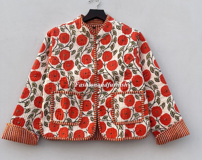 Romantic Songs Porcelain Ink Printed Pocket Quilted Cotton Kimono Jacket
