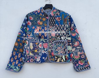 Patchwork Quilted Jackets Cotton Floral Bohemian Style Fall Winter Jacket Coat Streetwear Boho Quilted Reversible Jacket for Women